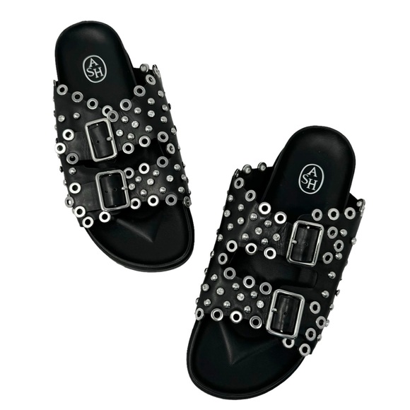 Ash New Universe Rhinestone Studded Leather Slip On Slides Sandals Black Size 40 - Picture 10 of 10